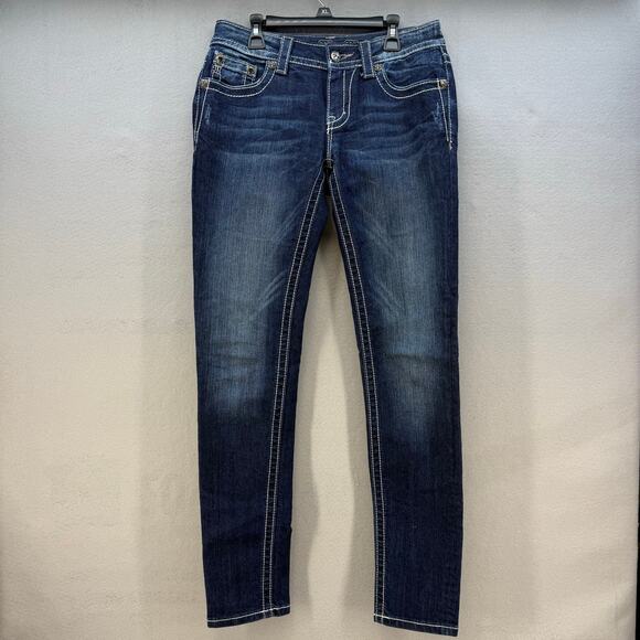Miss Me Jeans Women's 28x31 (6) Dark Blue Skinny Fleur de Lis Blingy Western - Picture 2 of 14